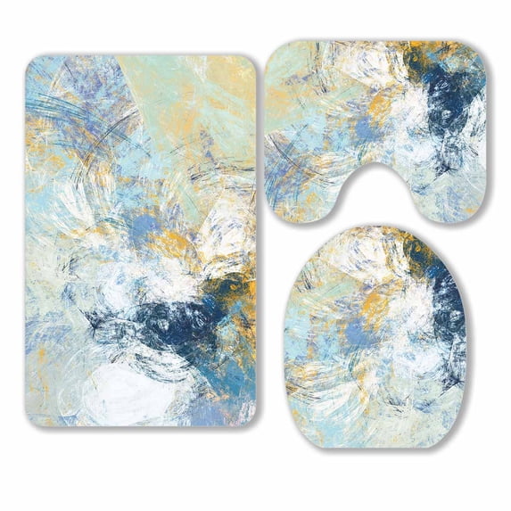 PKQWTM blue yellow color futuristic Fractal artwork 3 Piece Bathroom Rugs Set Bath Rug Contour Mat and Toilet Lid Cover