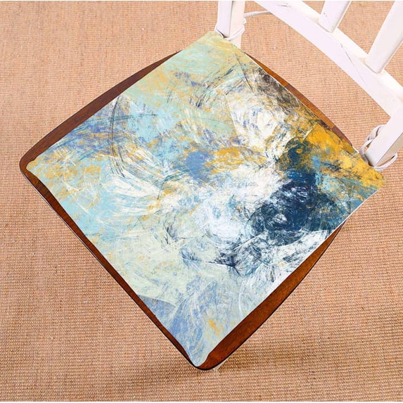 PKQWTM blue yellow color futuristic Fractal artwork Chair Pads Chair Mat Seat Cushion Chair Cushion Floor Cushion Size 16x16 inches