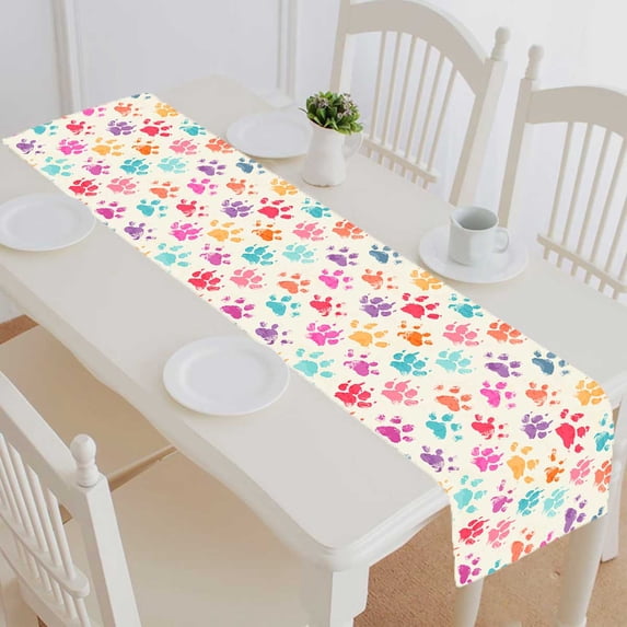 PKQWTM bright colorful ink prints messy dog paws Cotton and Linen Table Runner Kitchen Dining Room Supplies Size 14x72 Inch