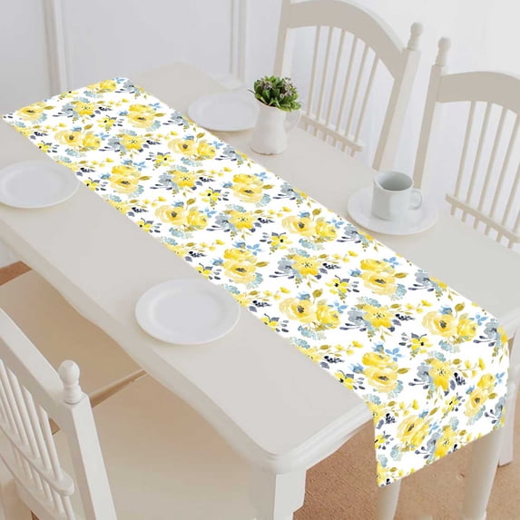 PKQWTM bright summer flowers Cotton and Linen Table Runner Kitchen Dining Room Supplies Size 14x72 Inch