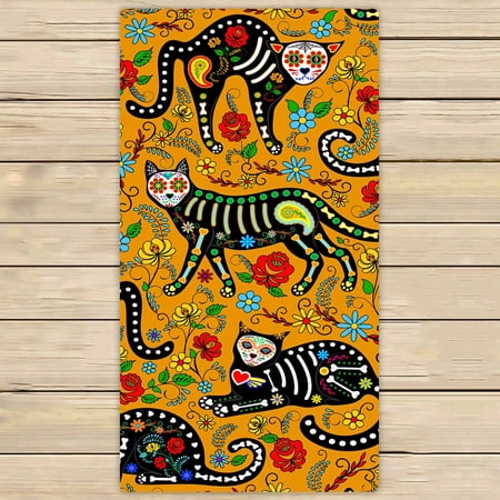 PKQWTM calavera sugar skull black cats holiday Microfiber Bath Towels Bathroom Body Shower Towel Size 30x56 Inches