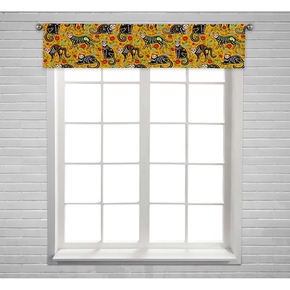 PKQWTM calavera sugar skull black cats holiday Window Curtain Valance Rod Pocket 54x12 inch
