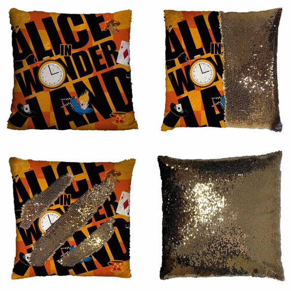 PKQWTM cards pocket watch ha key magic mushrooms Reversible Mermaid Cushion Cover Home Decor Sequin Pillow Case Size 18x18 inches