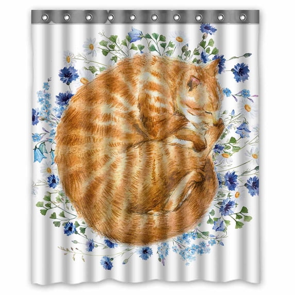 PKQWTM cat flowers Red headed flowers bells leaves dandelion WaterProof Polyester Fabric Shower Curtain Size 60x72 Inches