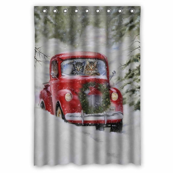 PKQWTM christmas cat lovers driving red car romance feline kittens WaterProof Polyester Fabric Shower Curtain Size 48x72 Inches