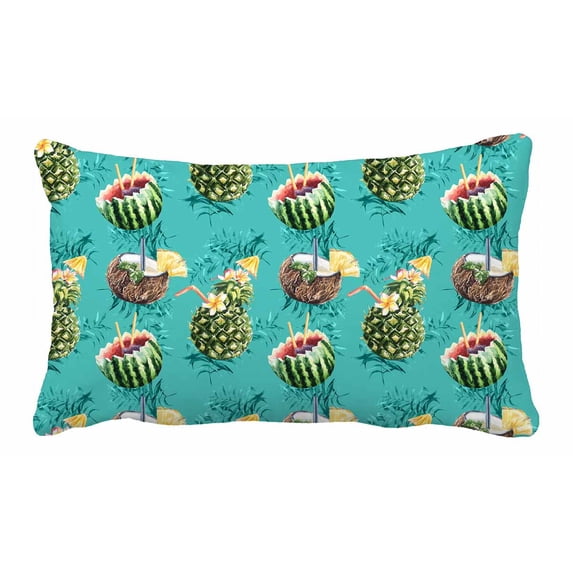 PKQWTM cocktail fruit pineapple coconut watermelon leaves Bed Decor Pillow Cases Zippered Cushion Cover Size 20x30 Inches
