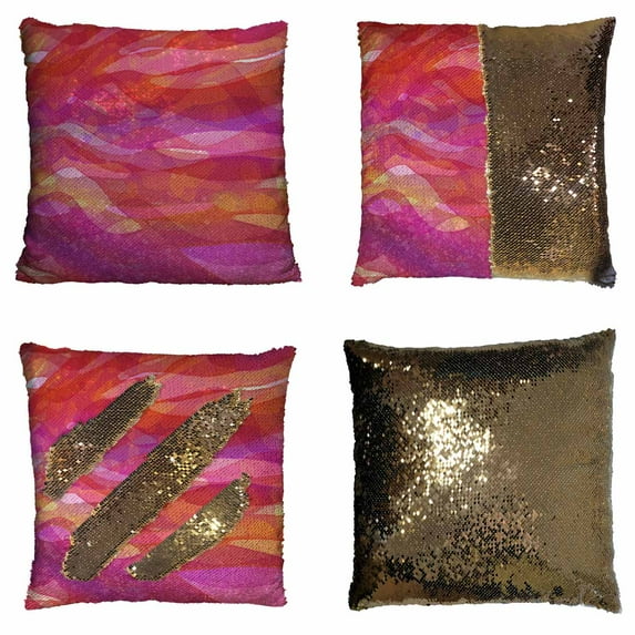 PKQWTM colorful layers of wavy stripes grainy spots Reversible Mermaid Cushion Cover Home Decor Sequin Pillow Case Size 20x20 inches