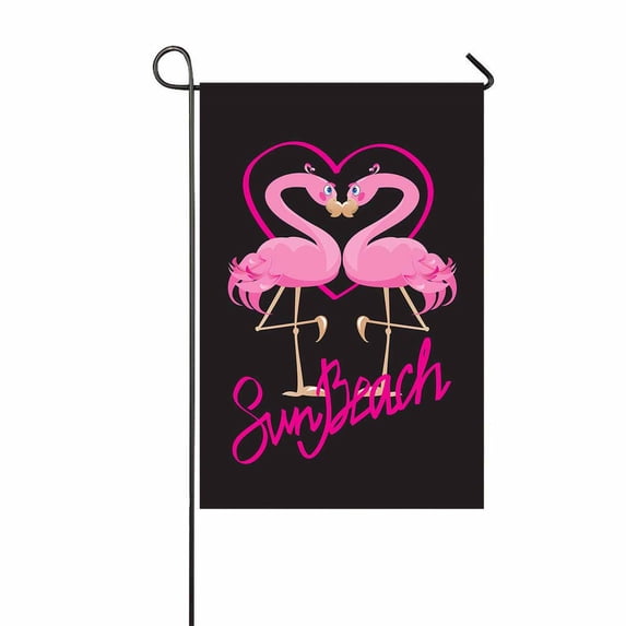 PKQWTM couple of pink flamingos and heart I love Sun Beach Yard Decor Home Garden Flag Size 12x18 Inches