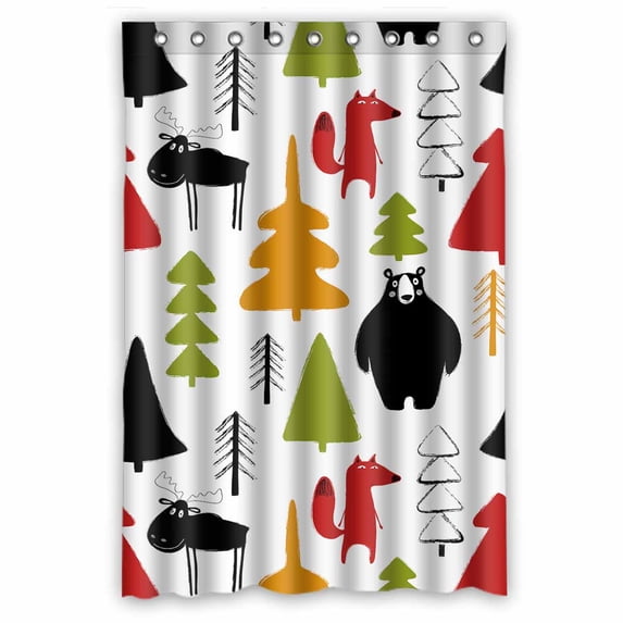 PKQWTM cute animals trees grunge brush forest WaterProof Polyester Fabric Shower Curtain Size 48x72 Inches