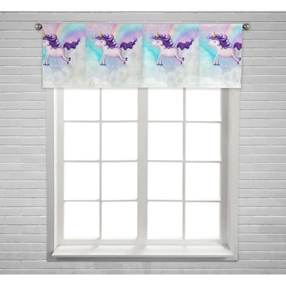 PKQWTM cute little unicorn Window Curtain Valance Rod Pocket 54x18 inch