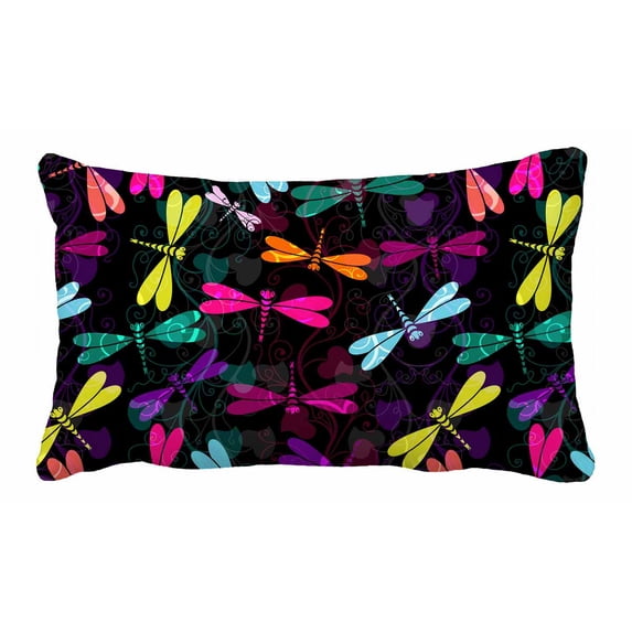 PKQWTM dark colorful dragonflies translucent vintage curls Bed Decor Pillow Cases Zippered Cushion Cover Size 20x30 Inches