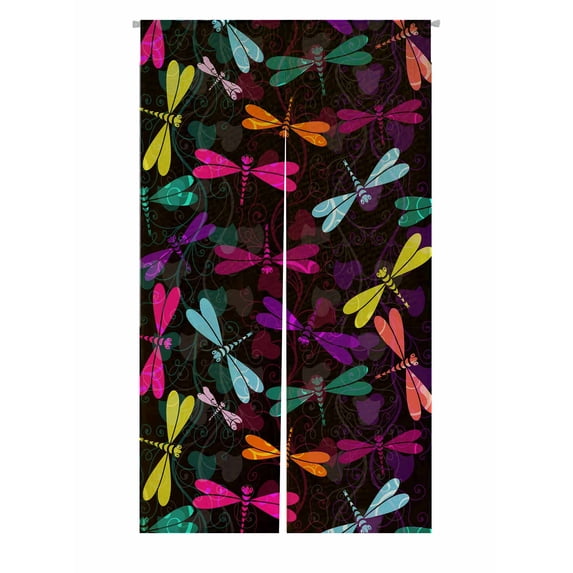 PKQWTM dark colorful dragonflies translucent vintage curls Door Curtain Window Cover Home Decor Hanging Curtain Size 85x150 CM