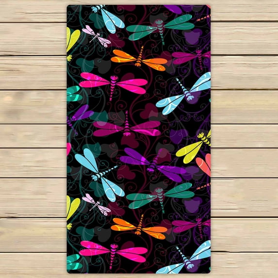 PKQWTM dark colorful dragonflies translucent vintage curls Microfiber Bath Towels Bathroom Body Shower Towel Size 30x56 Inches