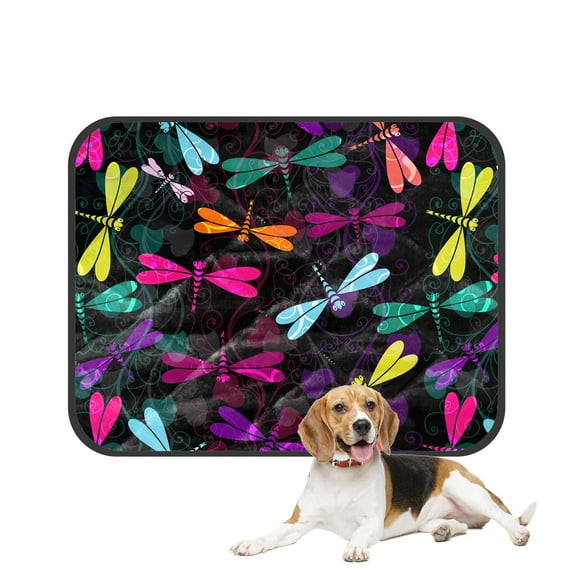PKQWTM dark colorful dragonflies translucent vintage curls Pet Dog Cat Bed Pee Pads Mat Cushion Potty Dogs Blankets Crate Bed Kennel 20x24 inch