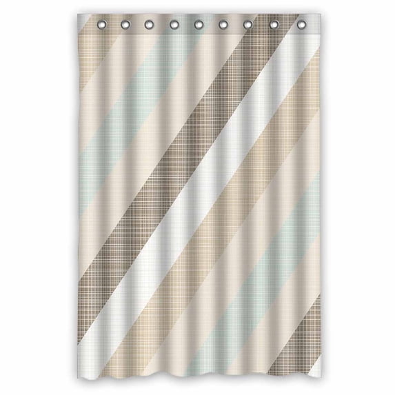 PKQWTM delicate blue brown beige white stripes WaterProof Polyester Fabric Shower Curtain Size 48x72 Inches