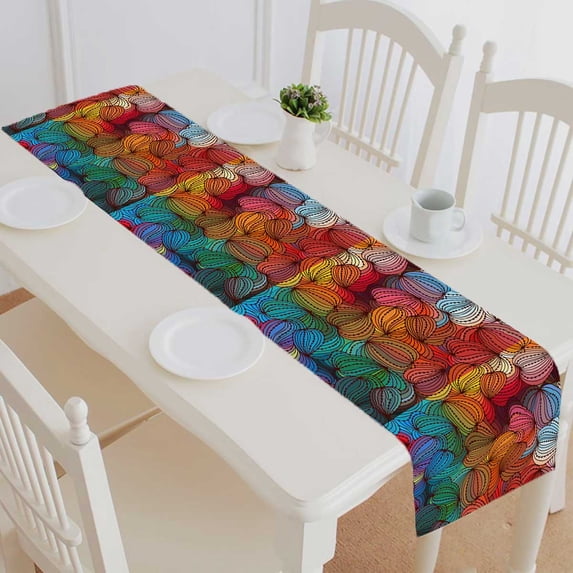 PKQWTM floral colorful drawn lines Cotton and Linen Table Runner Kitchen Dining Room Supplies Size 16x72 Inch