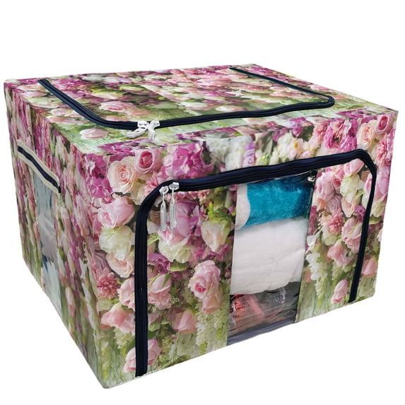 PKQWTM flower wedding decoration Storage Bag Clear Window Storage Bins Boxes Large Capacity Foldable Stackable Organizer With Steel Metal Frame For Bedding,Clothes,Closets, Bedrooms