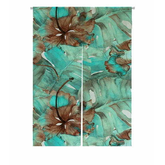 PKQWTM flowers leaves Hibiscus hawaiian tropical palms Door Curtain Window Cover Home Decor Hanging Curtain Size 85x120 CM