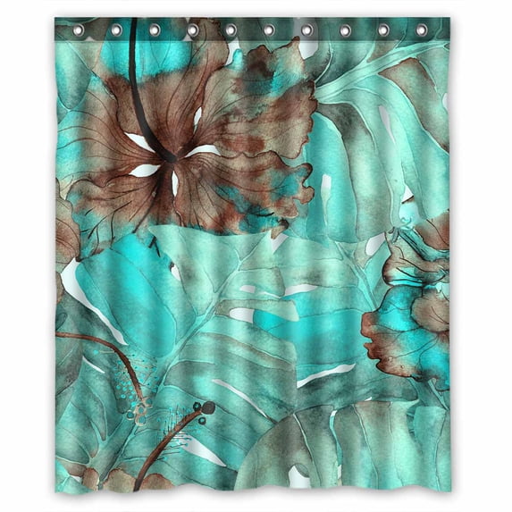 PKQWTM flowers leaves Hibiscus hawaiian tropical palms WaterProof Polyester Fabric Shower Curtain Size 60x72 Inches