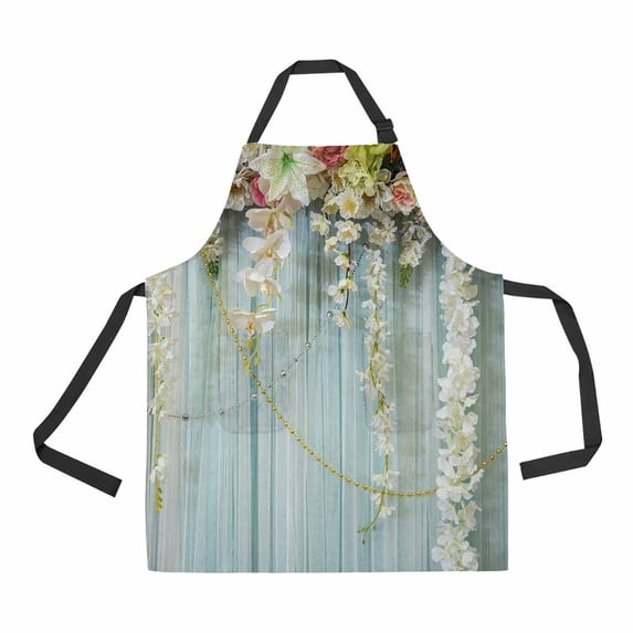 PKQWTM flowers wave Unisex Adjustable Bib Apron with Pockets for Commercial Restaurant and Home Kitchen Use