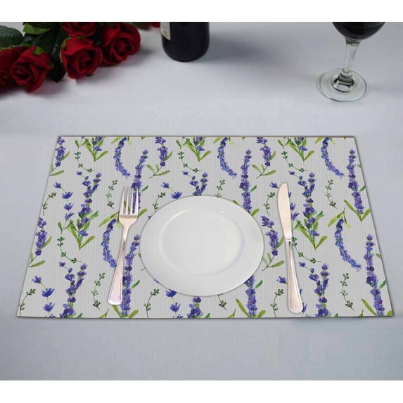 PKQWTM gentle floral lavender Kitchen Dining Table Mats Placemats Size 12x18 Inches, Set of 2 Pieces