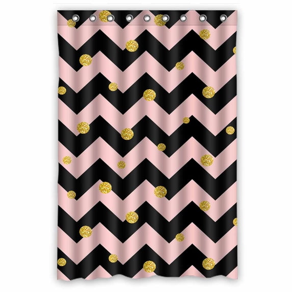 PKQWTM glittering gold polka dot black pink chevron WaterProof Polyester Fabric Shower Curtain Size 48x72 Inches