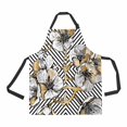 thumbnail image 1 of PKQWTM gold flowers cherry on a black geometric Unisex Adjustable Bib Apron with Pockets for Commercial Restaurant and Home Kitchen Use, 1 of 2