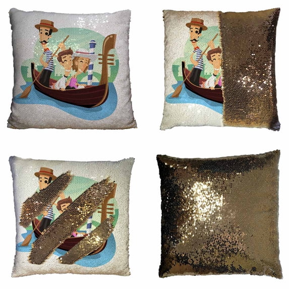 PKQWTM gondola venice ride cartoon Reversible Mermaid Cushion Cover Home Decor Sequin Pillow Case Size 18x18 inches
