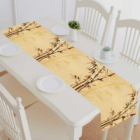 PKQWTM hand painted bamboo vintage canvas Cotton and Linen Table Runner Kitchen Dining Room Supplies Size 14x72 Inch