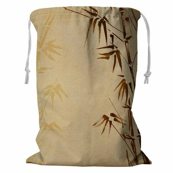 PKQWTM hand painted bamboo vintage canvas Storage Basket Laundry Bag with Drawstring Size 18x24 Inch
