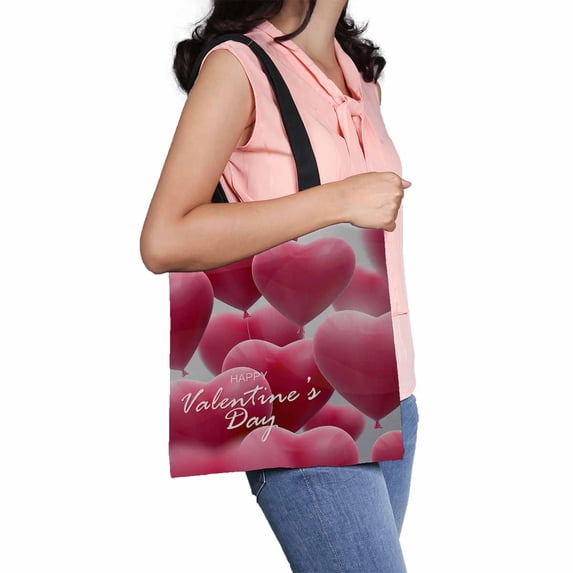 PKQWTM holiday flying bunch balloon hearts Happy Valentines Day Canvas Shoulder Bags Handbags Tote Bags Shopping Bag