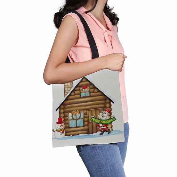PKQWTM house and santa claus Canvas Shoulder Bags Handbags Tote Bags Shopping Bag