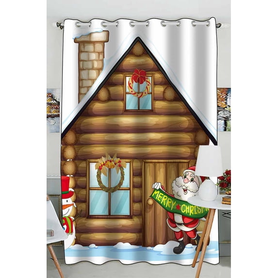 PKQWTM house and santa claus Practical heat insulation Shading Window Curtain Size 52(W) x 84(H) inches(One Piece)