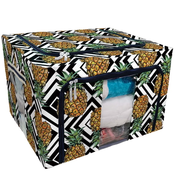 PKQWTM image Pineapple fruit color geometric ornament Storage Bag Clear Window Storage Bins Boxes Large Capacity Foldable Stackable Organizer With Steel Metal Frame For Clothes,Closets, Bedrooms