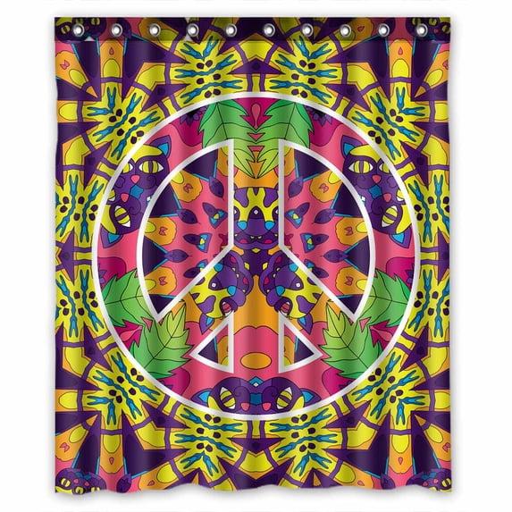 PKQWTM jungle cats peace symbol WaterProof Polyester Fabric Shower Curtain Size 60x72 Inches