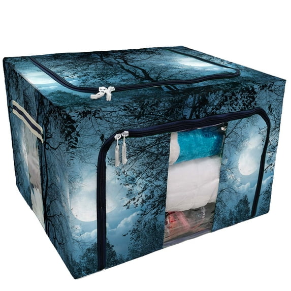 PKQWTM moonlight Storage Bag Clear Window Storage Bins Boxes Large Capacity Foldable Stackable Organizer With Steel Metal Frame For Bedding,Clothes,Closets, Bedrooms