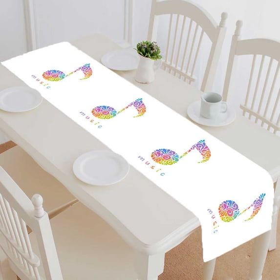 PKQWTM musical note floral shapes Music logo Cotton and Linen Table Runner Kitchen Dining Room Supplies Size 16x72 Inch
