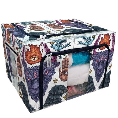 PKQWTM old school tattoo collection Storage Bag Clear Window Storage Bins Boxes Large Capacity Foldable Stackable Organizer With Steel Metal Frame For Bedding,Clothes,Closets, Bedrooms