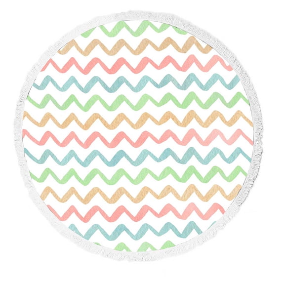 PKQWTM painted stripes pattern chevron Round Beach Towel Beach Mats Shawl Blanket Yoga Mat with Tassels Beach Throw Towel