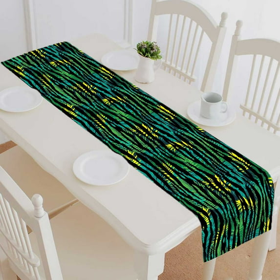 PKQWTM palm leaves Colorful zebra exotic animal Cotton and Linen Table Runner Kitchen Dining Room Supplies Size 16x72 Inch