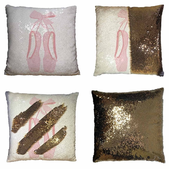 PKQWTM pink ballet pointe shoes Reversible Mermaid Cushion Cover Home Decor Sequin Pillow Case Size 16x16 inches