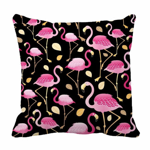 PKQWTM pink flamingos black Bed Decor Pillow Cases Zippered Cushion Cover Size 18x18 Inches