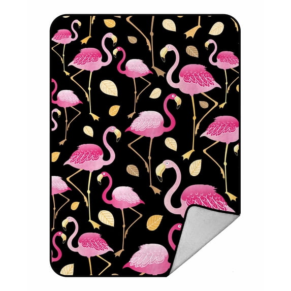PKQWTM pink flamingos black Blanket Crystal Velvet Throw Bed Blanket 58x80 inches