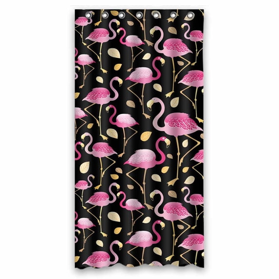 PKQWTM pink flamingos black WaterProof Polyester Fabric Shower Curtain Size 36x72 Inches
