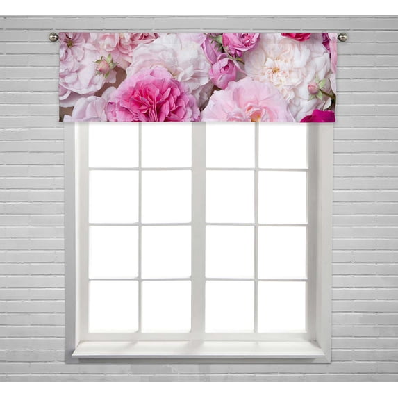 PKQWTM pink french roses Window Curtain Valance Rod Pocket 54x18 inch