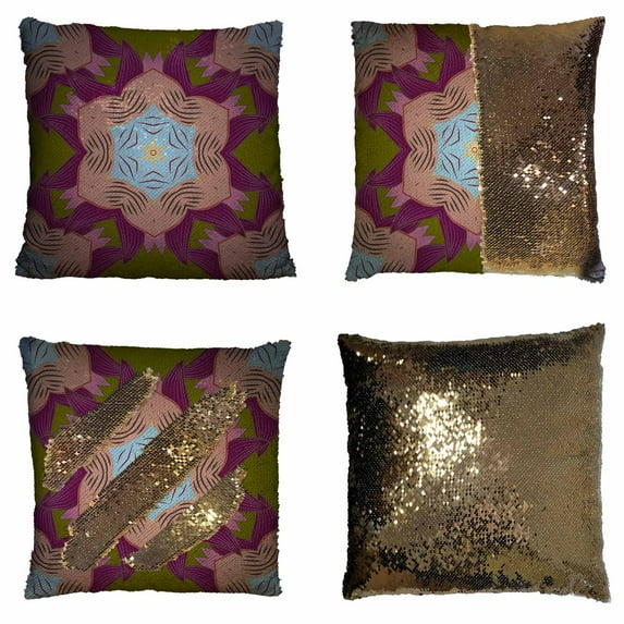 PKQWTM pink purple green colors emblem monogram frame Reversible Mermaid Cushion Cover Home Decor Sequin Pillow Case Size 20x20 inches