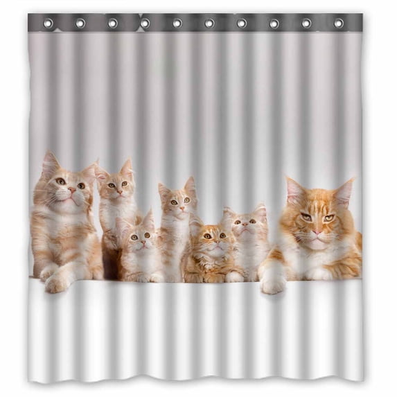 PKQWTM red little kittens WaterProof Polyester Fabric Shower Curtain Size 66x72 Inches