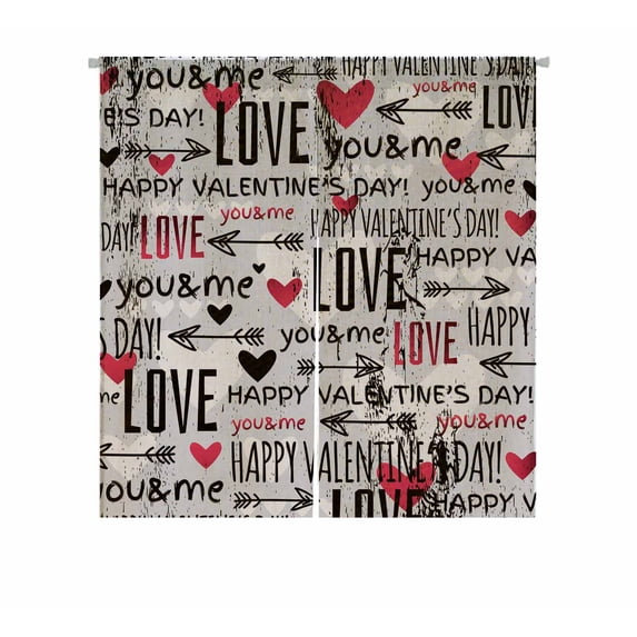 PKQWTM red valentine heart and wishes text Door Curtain Window Cover Home Decor Hanging Curtain Size 85x90 CM