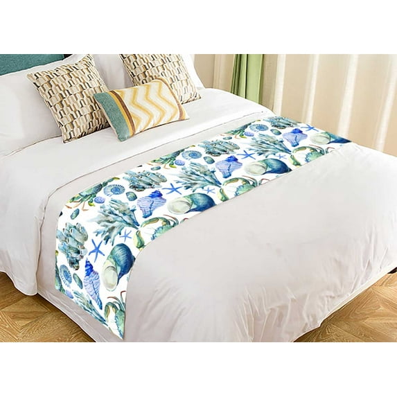 PKQWTM sea ocean shells coral crab wallpaper Bed Runner Bedroom Bedding Decor Bedding Scarf Size 20x95 inches