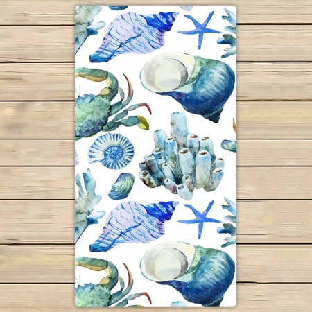 PKQWTM sea ocean shells coral crab wallpaper Microfiber Bath Towels Bathroom Body Shower Towel Size 30x56 Inches